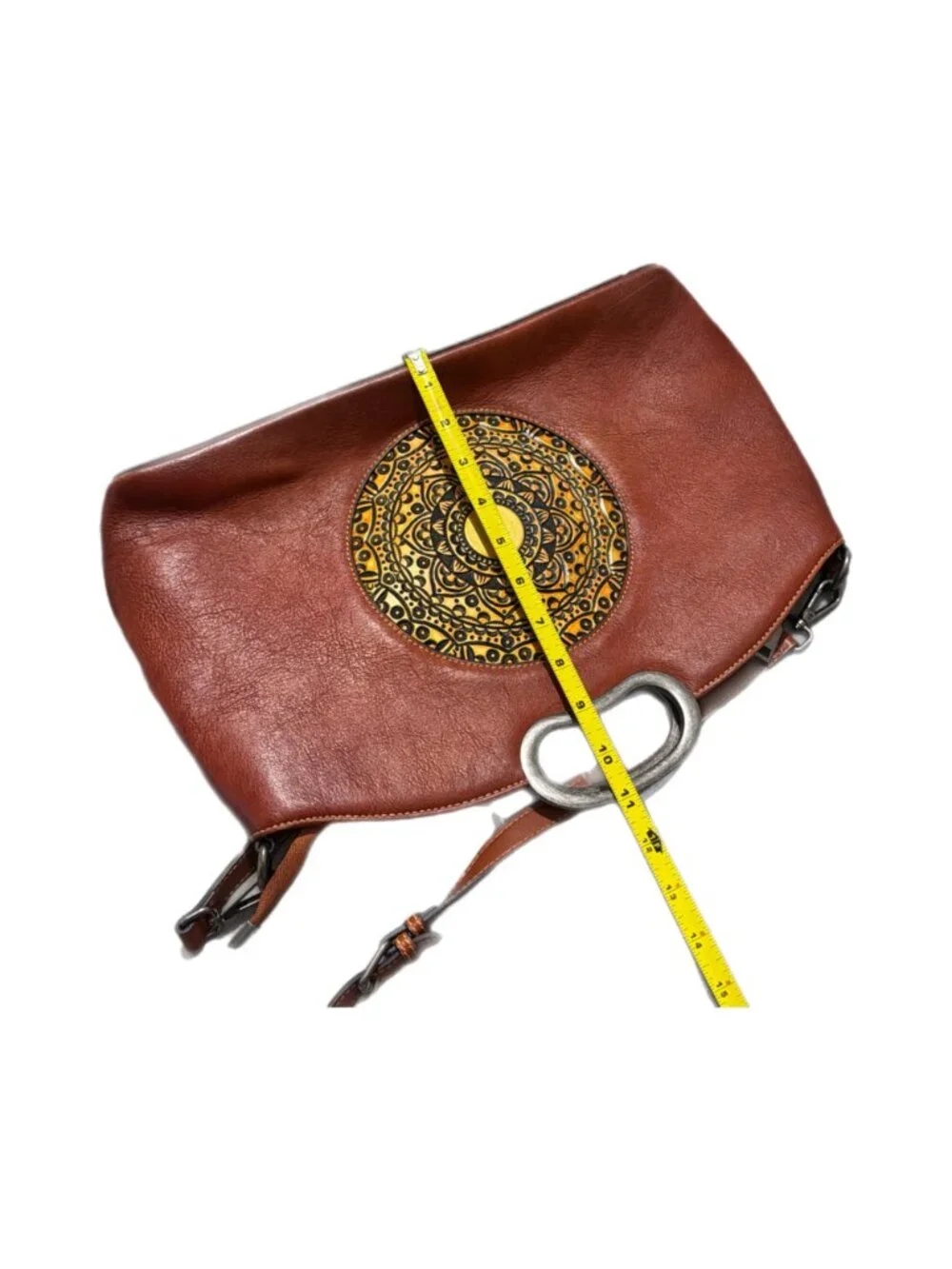 Genuine Leather Bag Brown Satchel Crossbody Tooled Western Folk Art Boho Rustic